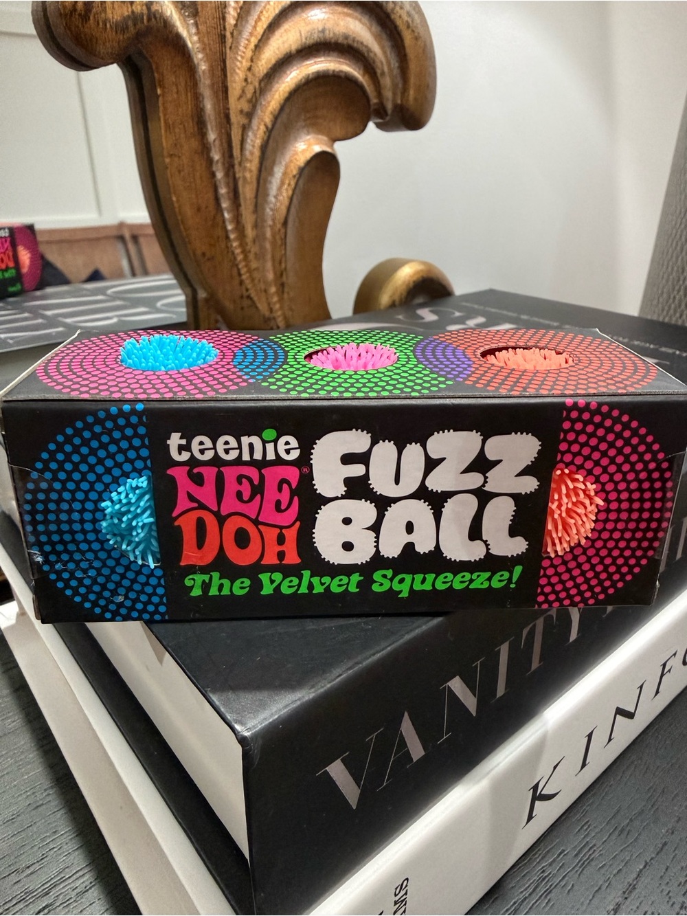 Fuzz Ball Velvet Squeeze - Blue, Pink & Orange